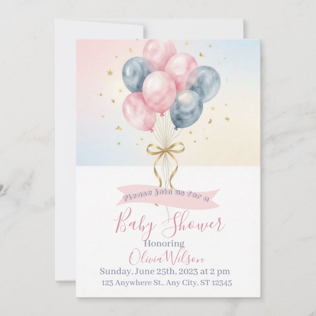 Cartes d'invitation avec ballons pour révélation d (Devant)