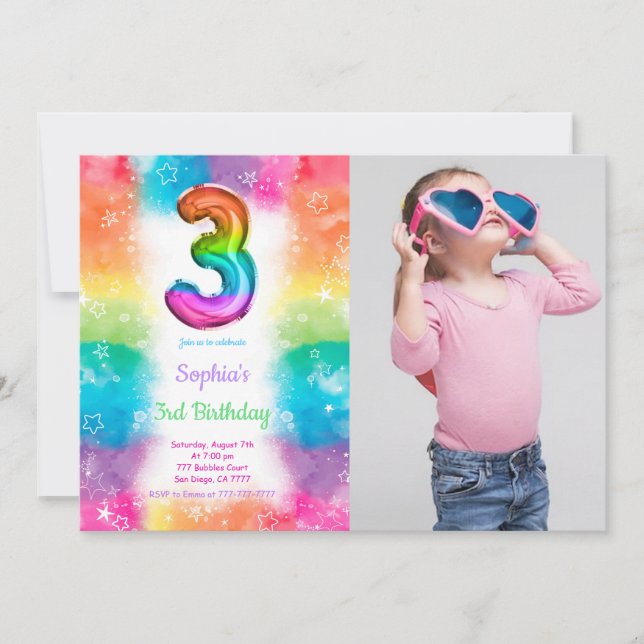 Cartes d'invitation avec des ballons et photos (Devant)