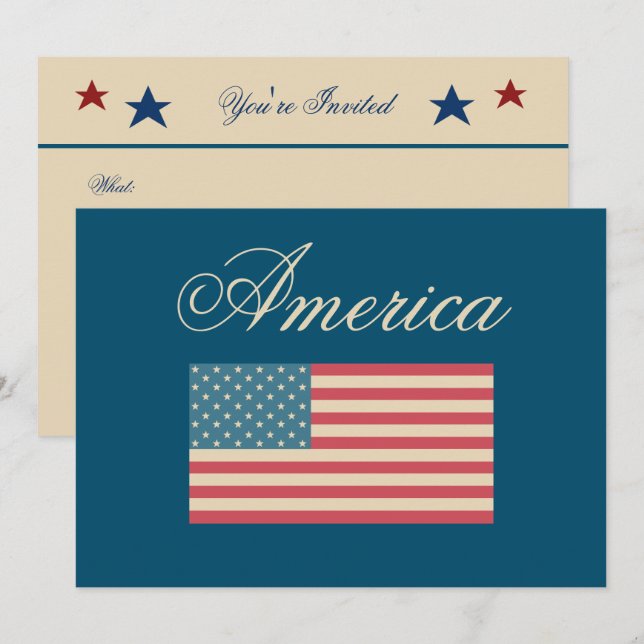 Cartes d'invitation avec drapeau américain patriot (Devant / Derrière)