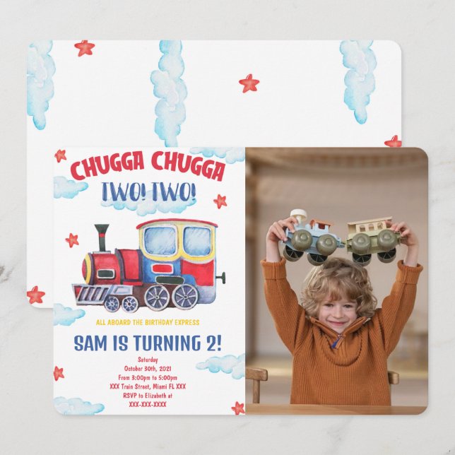 Cartes d'invitation avec photo de train (Devant / Derrière)