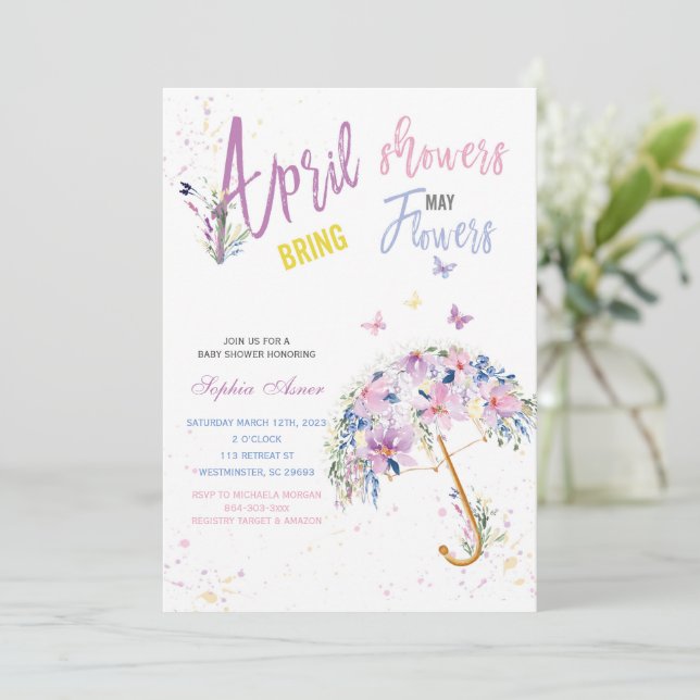 Cartes d'invitation Avril Pluies Mai Fleurs (Debout devant)