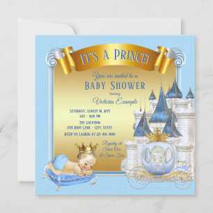 Cartes d'invitation Baby Blue Gold Prince pour la 