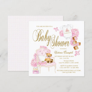 Cartes d'invitation Baby Shower aquarelle Rose Gol