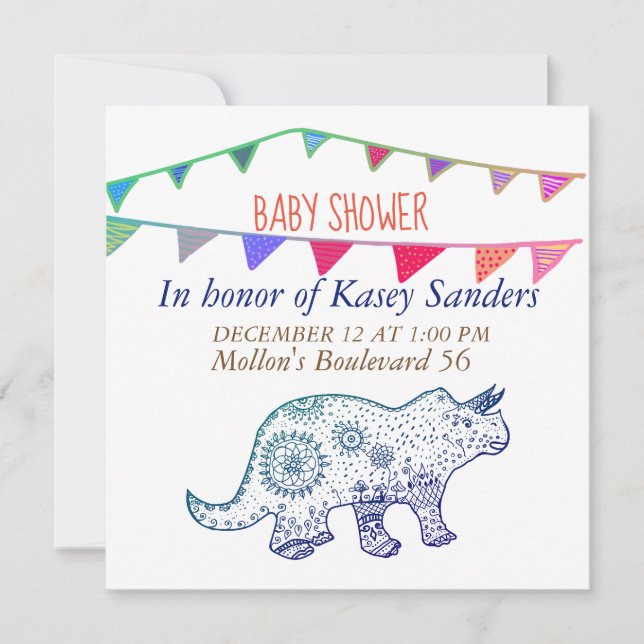 Cartes d'invitation Baby Shower Dinosaure Mandala  (Devant)