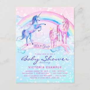 Cartes d'invitation Baby Shower Licorne pastel Lic