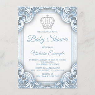 Cartes d'invitation Baby Shower Prince Bleu Argent