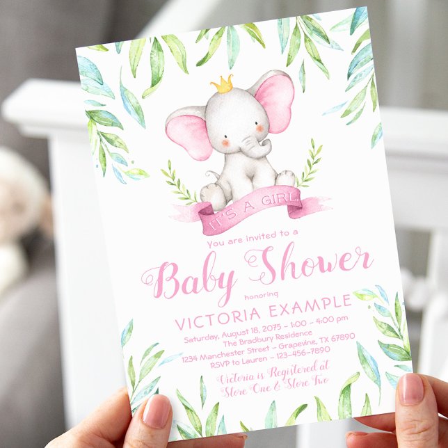 Cartes d'invitation Baby Shower Princesse Eléphant (Créateur téléchargé)