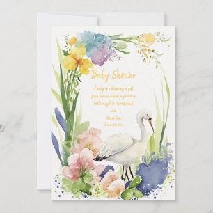Cartes d'invitation baby shower Stork Flower