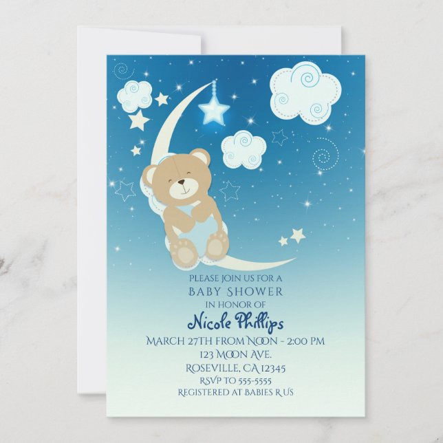Cartes d'invitation Baby Shower Teddy Bear Moon &  (Devant)