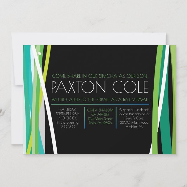 CARTES D'INVITATION BAR MITZVAH aux LIGNES SIMPLÉS (Devant)