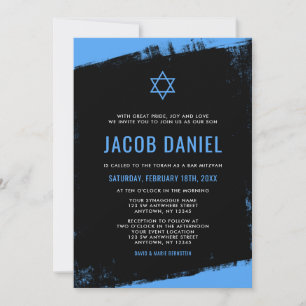 Cartes d'invitation Bar Mitzvah Grunge Bleu Noir