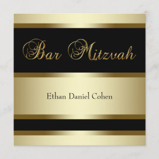 Cartes d'invitation Bar Mitzvah Or Noir