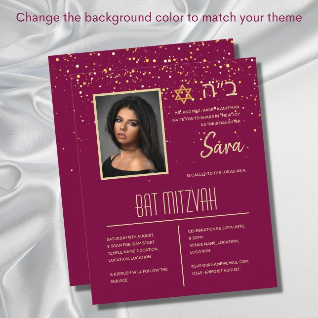 Cartes d'invitation BAT MITZVAH Élégantes Cartes p (Créateur téléchargé)
