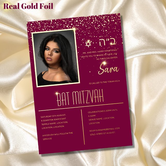 Cartes d'invitation BAT MITZVAH élégantes pour pho (Créateur téléchargé)