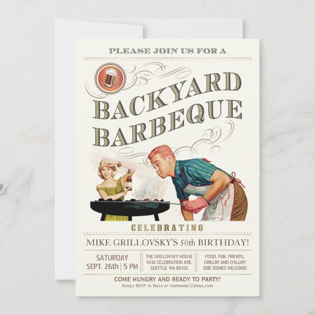 Cartes d'invitation BBQ Backyard | Vintage Classiq (Devant)