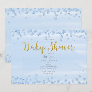 Cartes d'invitation bébé bleu clair et or