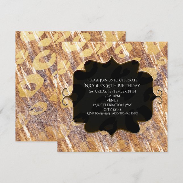 Cartes d'invitation Beige Sable Pailleté Glamour L (Devant / Derrière)