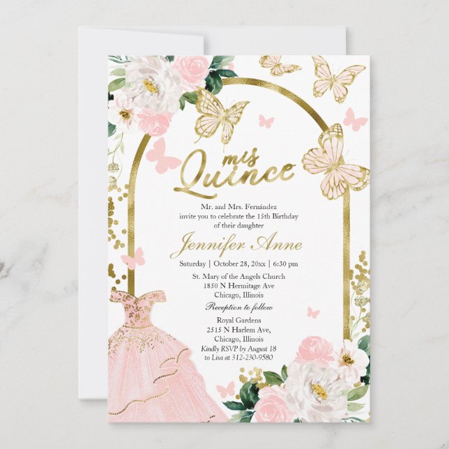 Cartes d'invitation bilingues Papillon Coing (Devant)