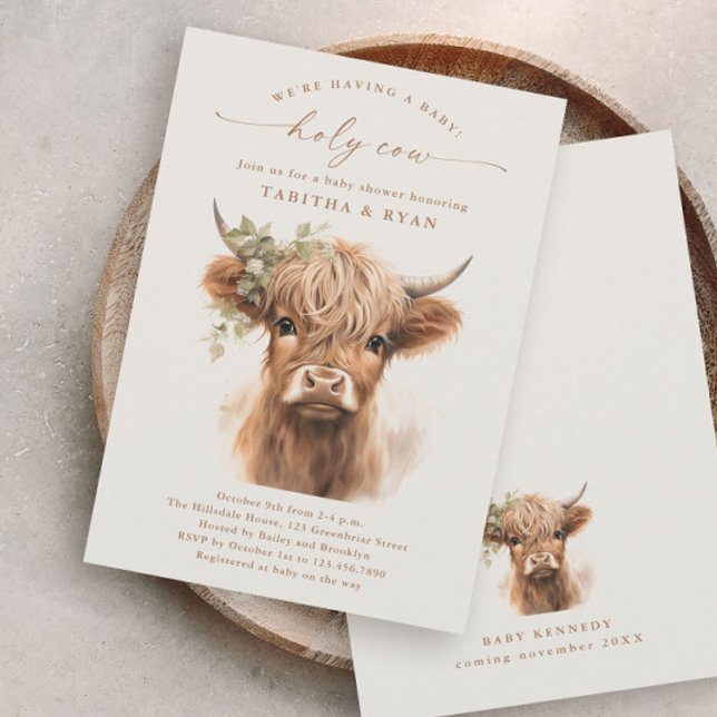 Cartes d'invitation Boho pour la fête prénatale de (Budget Boho Highland Cow Baby Shower Invitations.)