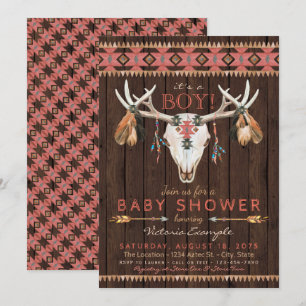 Cartes d'invitation Boho Tribal Skull pour Baby Sh