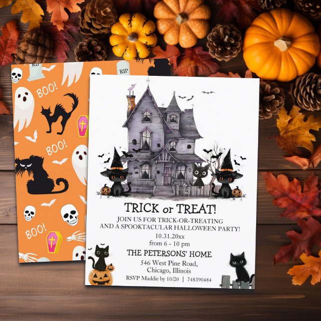 Cartes d'invitation Budget Chat Noir Trick or Trea (Créateur téléchargé)