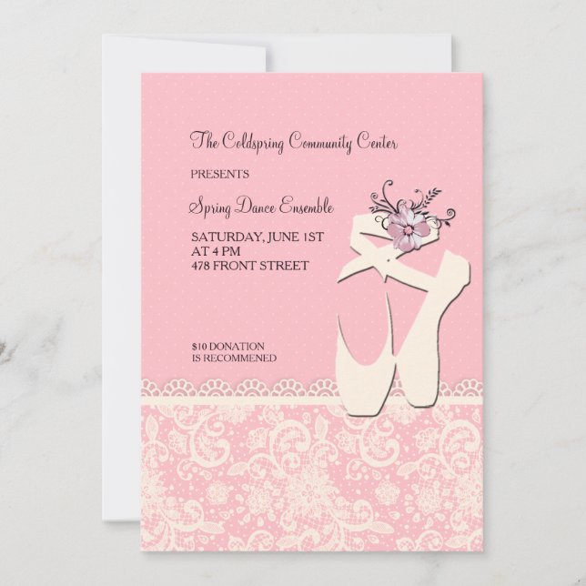 Cartes d'invitation Chaussures de ballet blanches (Devant)
