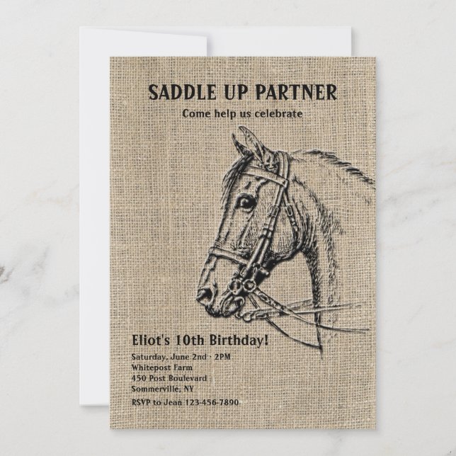 Cartes d'invitation Cheval Rustique (Devant)
