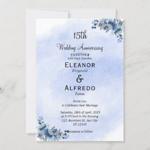 Cartes d'invitation chic bleues florales pour mari