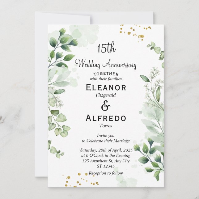 Cartes d'invitation chic Boho avec verdure pour ma (Devant)