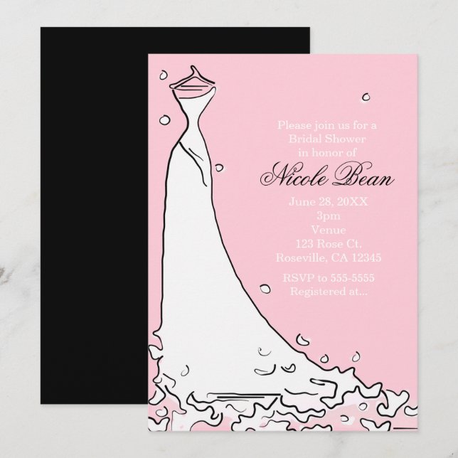 Cartes d'invitation chic rose et noir pour une mod (Devant / Derrière)
