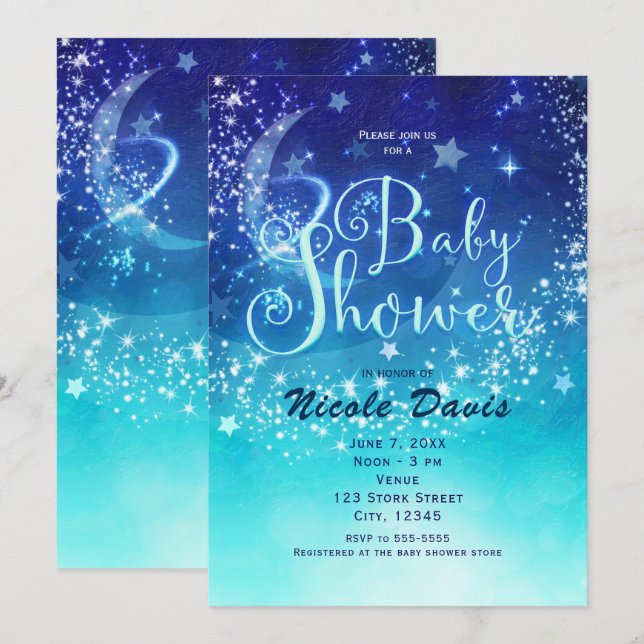 Cartes d'invitation Ciel de lune céleste pour Baby (Devant / Derrière)