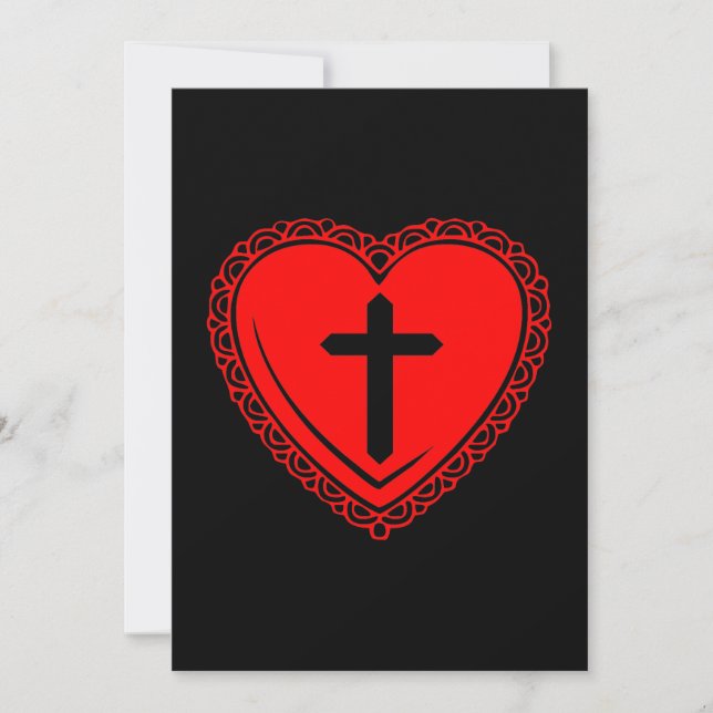 Cartes d'invitation Cœur + Croix gothiques (Noir + (Devant)