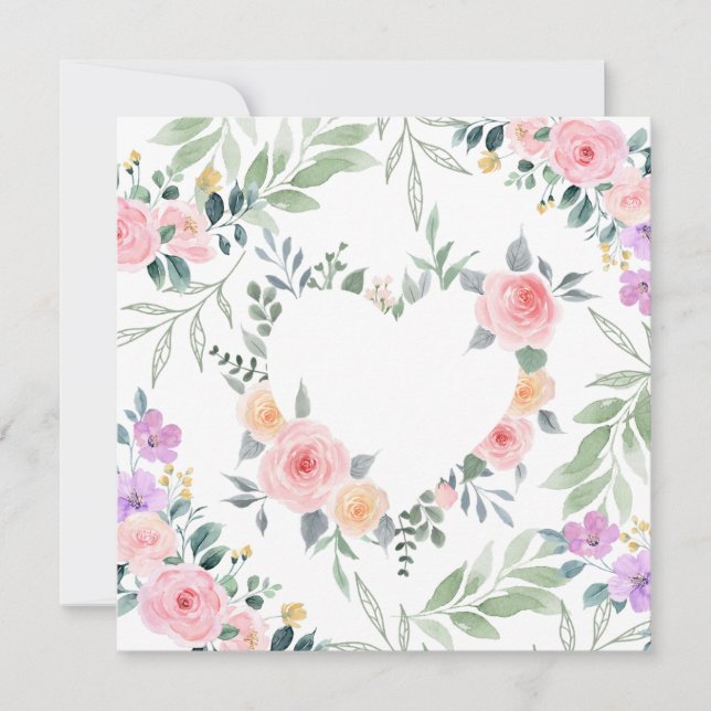 Cartes d'invitation Cœur de Fleur Rose (Devant)