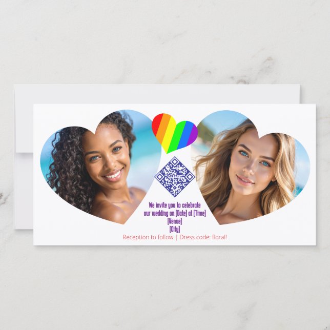 Cartes d'invitation coeurs arc-en-ciel Image  (Dos)
