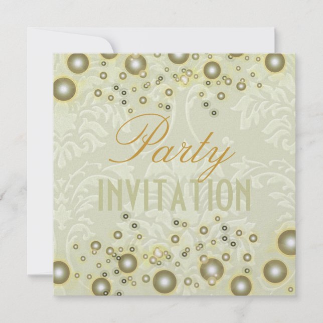 Cartes d'invitation damassées, bulles de champagne (Devant)