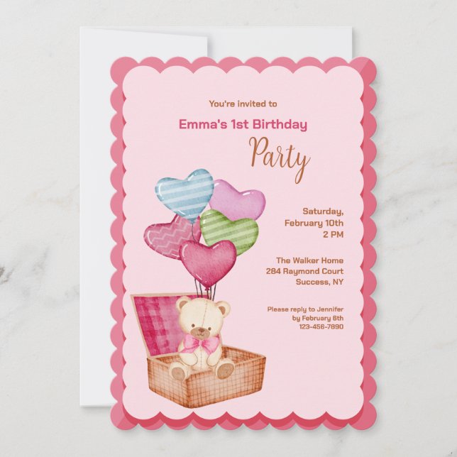 Cartes d'invitation d'amour de nounours (Devant)