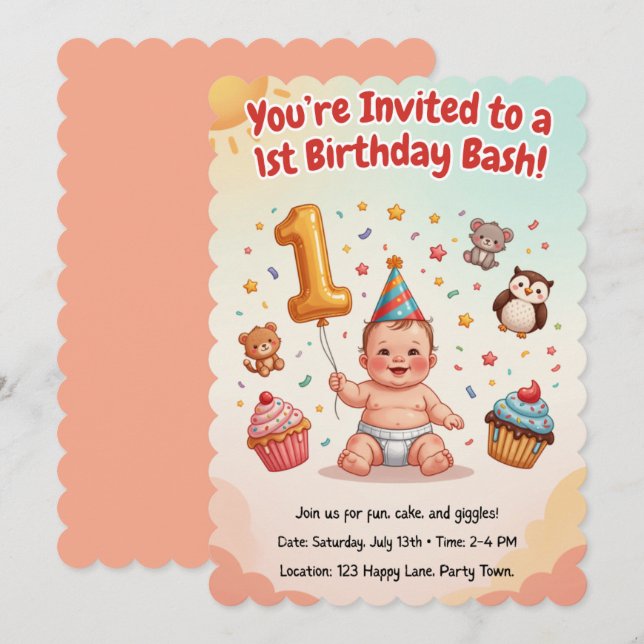  Cartes d'invitation d'anniversaire (Devant / Derrière)