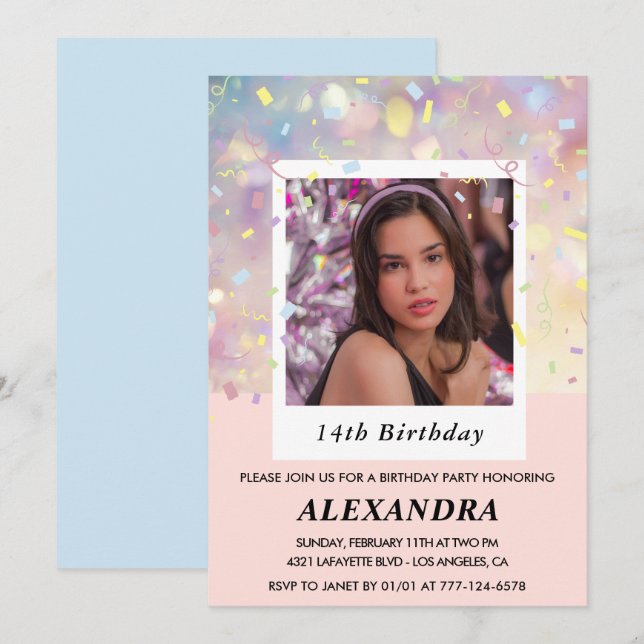 Cartes d'invitation d'anniversaire 14 ans rose Con (Devant / Derrière)