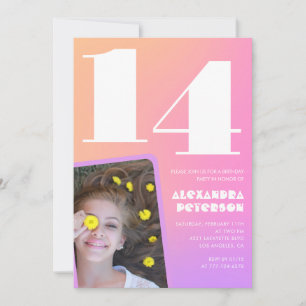 Cartes d'invitation d'anniversaire 14 ans Rose Ora