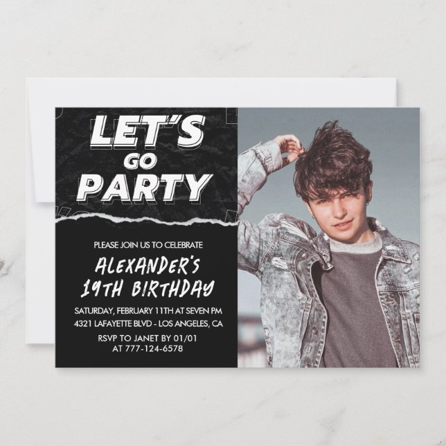 Cartes d'invitation d'anniversaire 19 ans homme Ph (Devant)