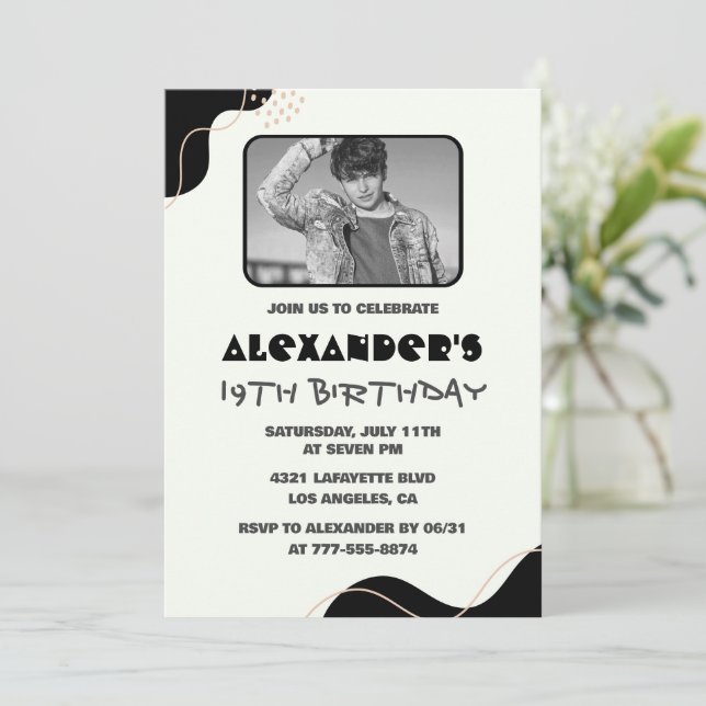 Cartes d'invitation d'anniversaire 19 ans Hommes S (Debout devant)