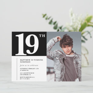 Cartes d'invitation d'anniversaire 19 ans noir Mod
