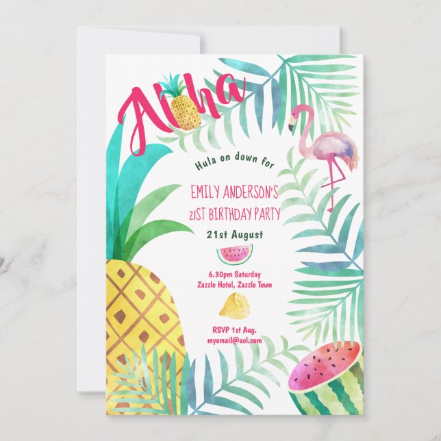 Cartes d'invitation d'anniversaire 21e Pineapple T (Devant)