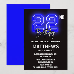 Cartes d'invitation d'anniversaire 22 ans Neon Noi