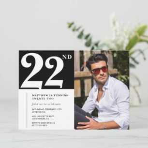 Cartes d'invitation d'anniversaire 22 ans noir et