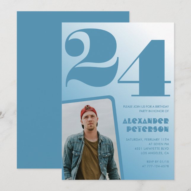 Cartes d'invitation d'anniversaire 24 ans pour lui (Devant / Derrière)