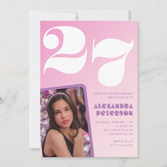 Cartes d'invitation d'anniversaire 27 ans Rose Pho (Devant)
