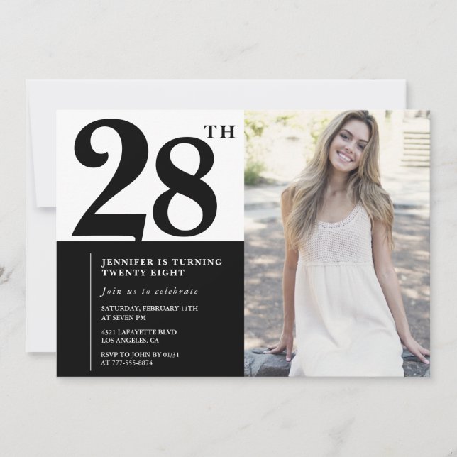 Cartes d'invitation d'anniversaire 28 ans photo no (Devant)
