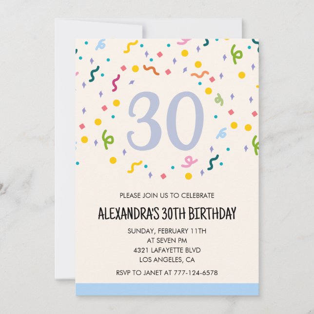 Cartes d'invitation d'anniversaire 30 ans modernes (Devant)