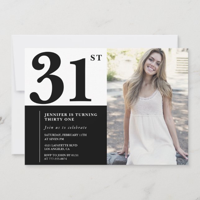 Cartes d'invitation d'anniversaire 31 ans avec pho (Devant)